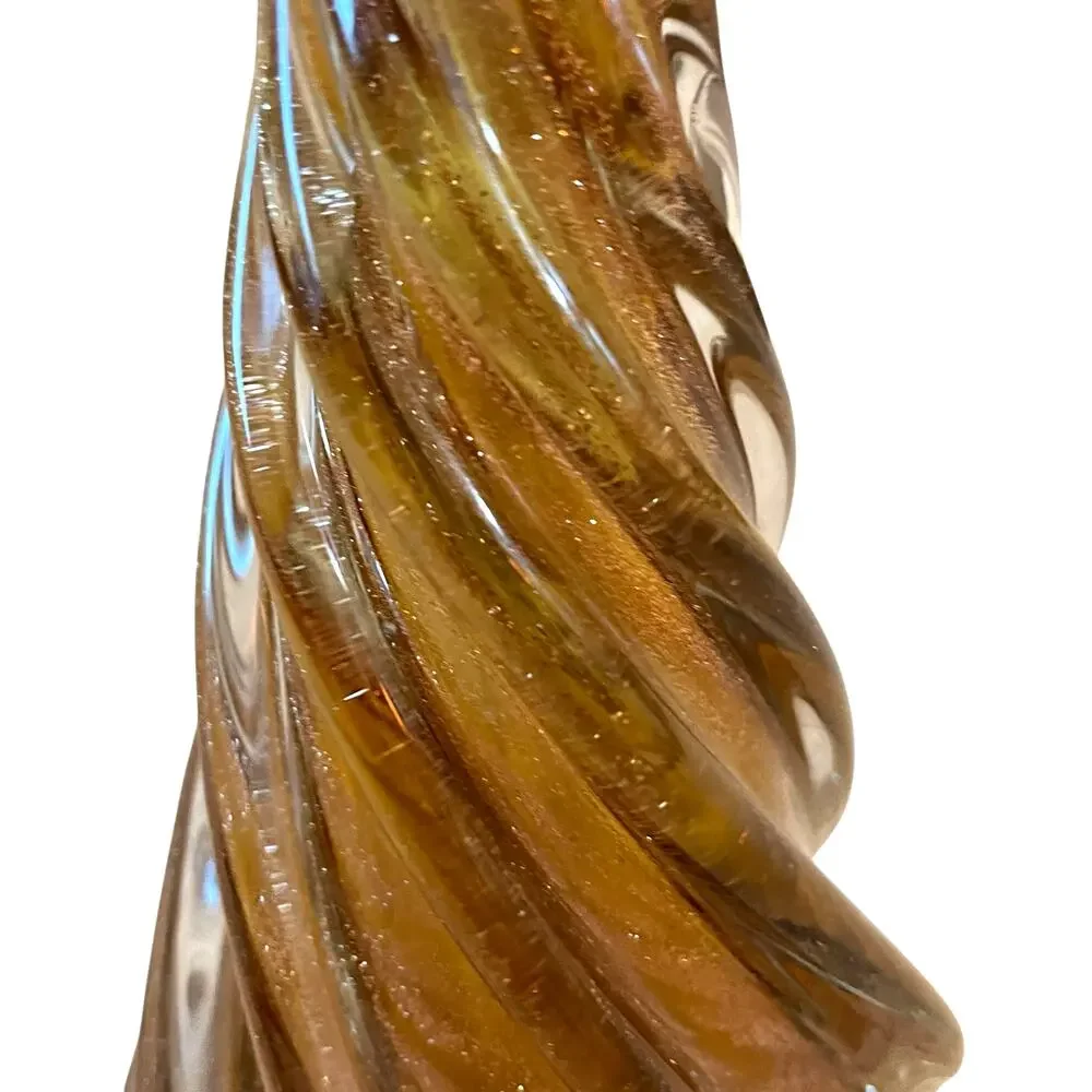Pier 1 Art Glass Christmas Tree Amber Gold Swirl Glitter 8in Holiday Glam NEW